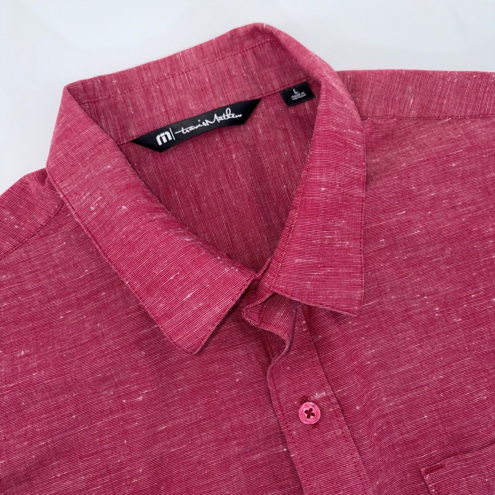 TravisMathew Mens Red Slub Short Sleeve Button Down Shirt Large Golf‎ Casual